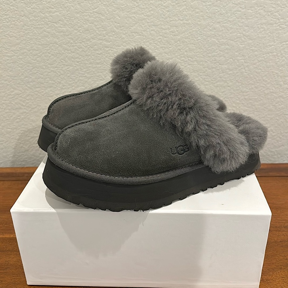 UGG Gray Fluffy Slippers